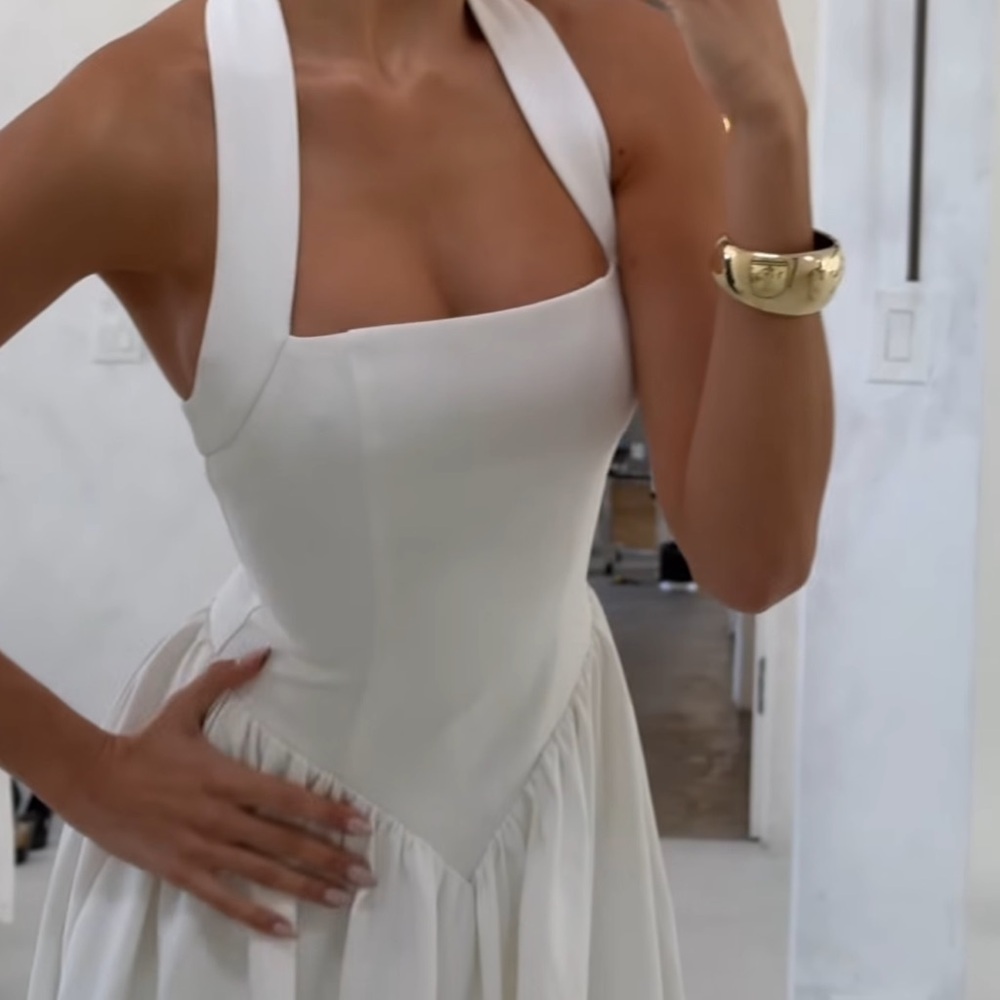 White Halter Bodice Midi Dress - Women
